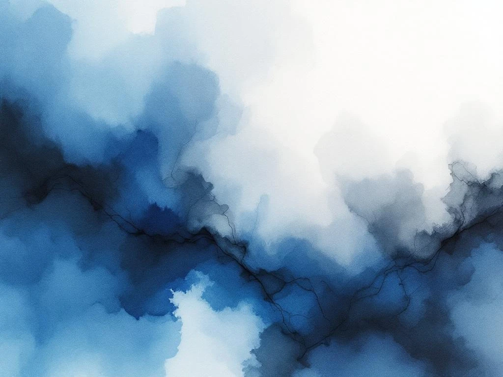 Abstracte minimalistische aquarel met vloeiende blauwe, witte, grijze en zwarte kleuren in organische vormen