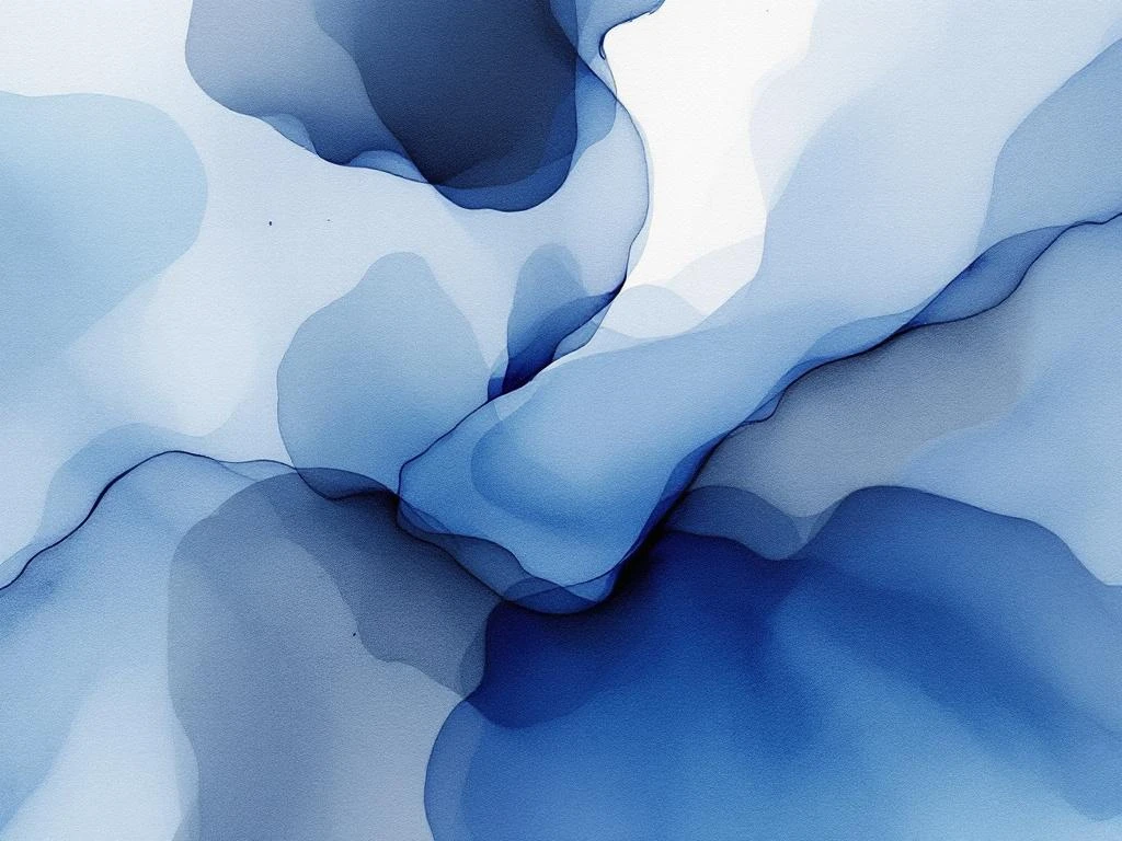 Abstracte minimalistische aquarel met vloeiende blauwe, witte, grijze en zwarte tinten voor professionele IT-achtergrond