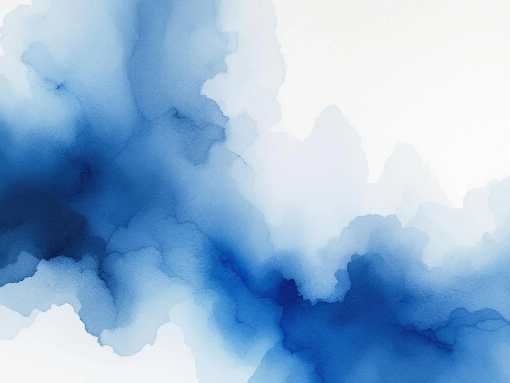 Abstracte minimalistische aquarel in diepblauw, wit en grijs met vloeiende organische kleurovergangen voor biotechnologie