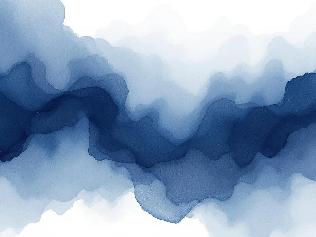 Abstracte minimalistische aquarel met vloeiende blauwe, witte, zwarte en grijze tinten in zachte overgangen