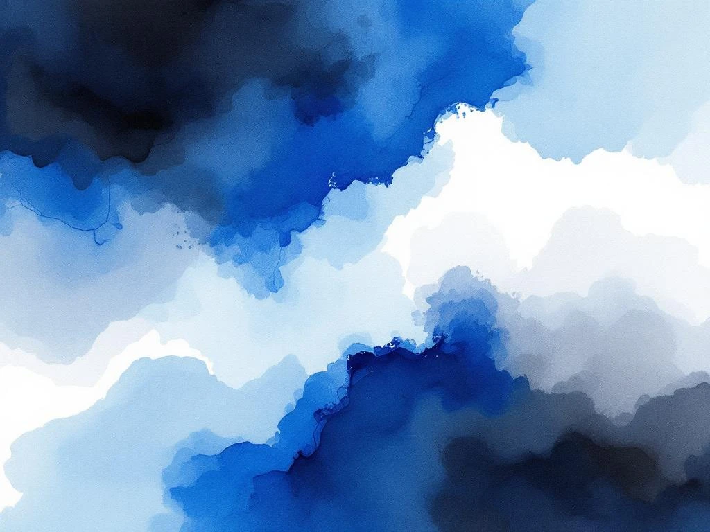 Abstracte minimalistische aquarel met vloeiende blauwe, witte, zwarte en grijze tinten in organische vormen