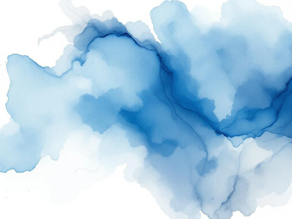 Abstracte minimalistische aquarel met vloeiende blauwe, witte, zwarte en grijze tinten in zachte overgangen