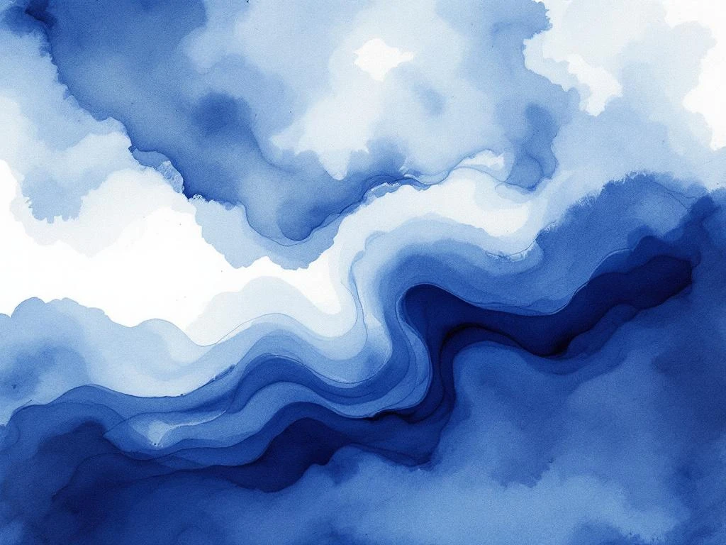 Abstracte minimalistische aquarel met vloeiende blauwe tinten en witte accenten voor professionele zakelijke content