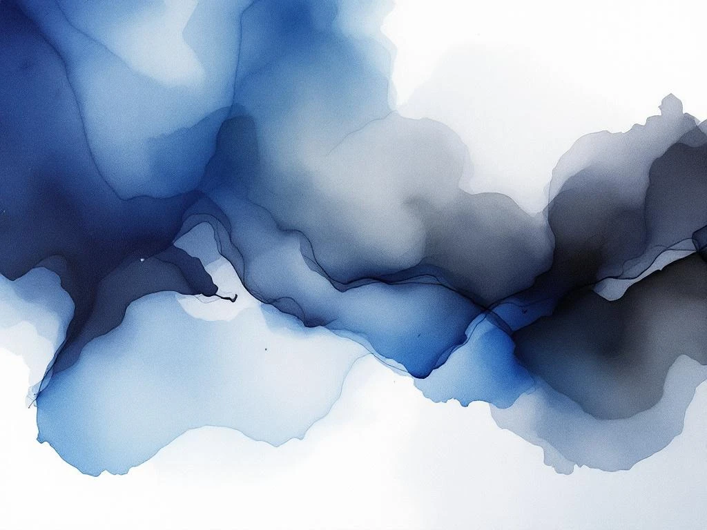 Abstracte minimalistische aquarel met vloeiende blauwe, witte, zwarte en grijze kleurovergangen in moderne stijl