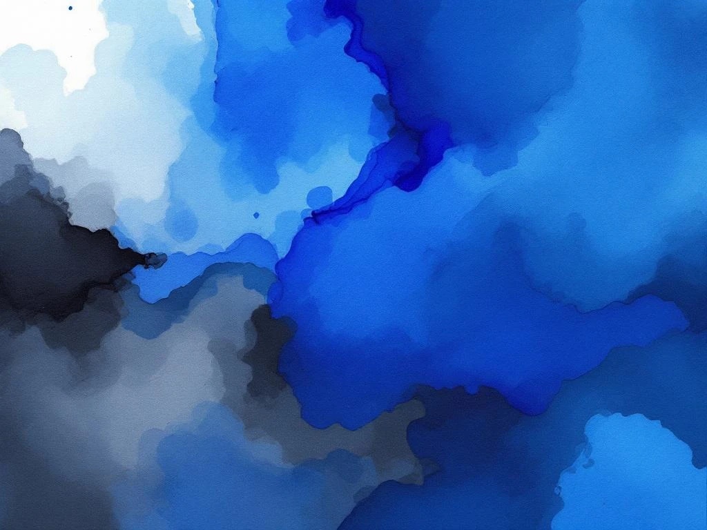 Abstract aquarel schilderij met vloeiende blauwe, witte, zwarte en grijze tinten in minimalistische stijl