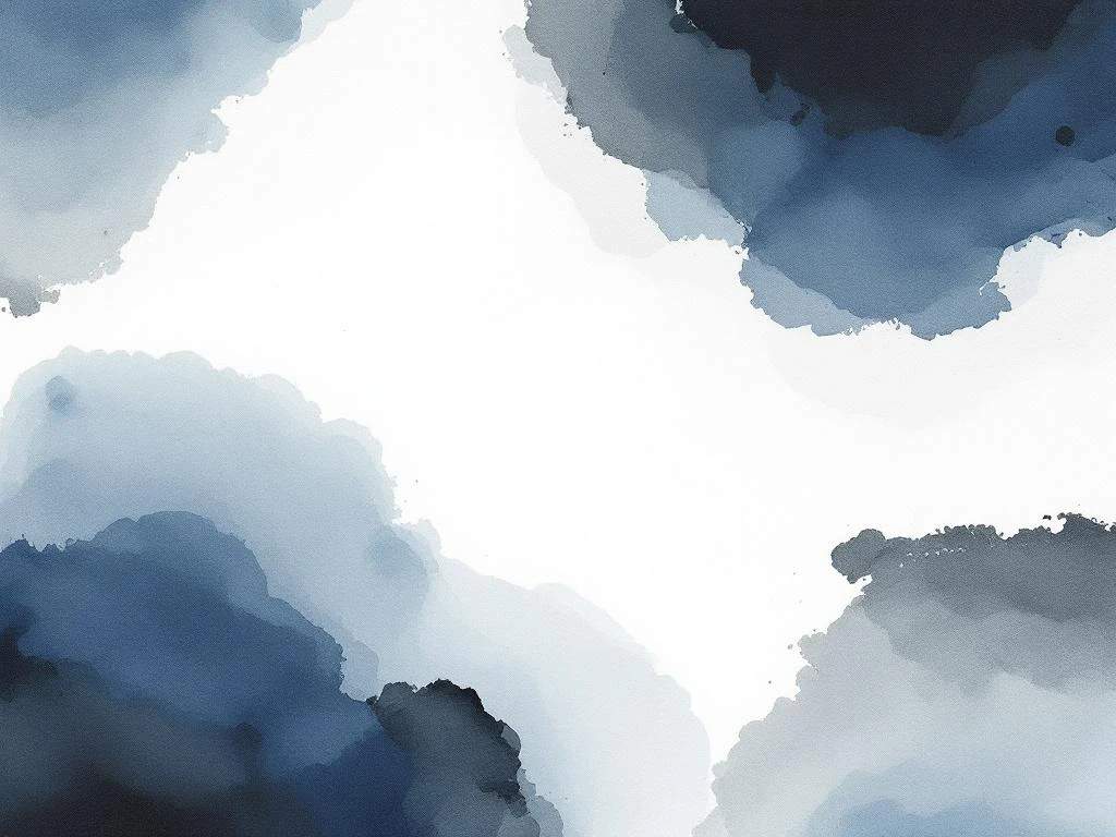 Abstracte minimalistische aquarel met vloeiende blauwe, grijze, witte en zwarte tinten in organische compositie