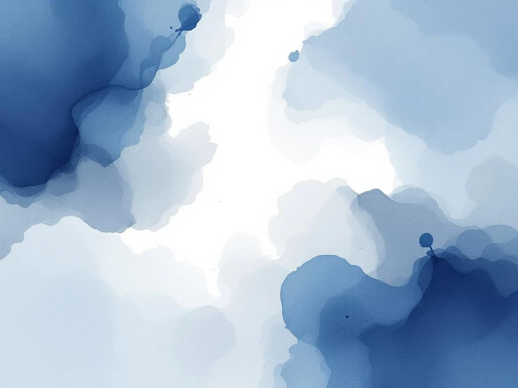 Abstracte minimalistische aquarel met vloeiende kleurovergangen in diepblauw, wit, zwart en grijs tinten