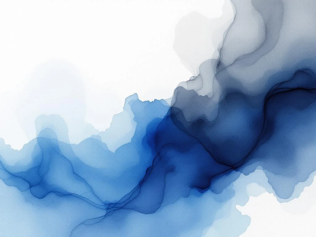 Abstracte minimalistische aquarel met vloeiende blauwe, witte, zwarte en grijze tinten in zachte kleurovergangen