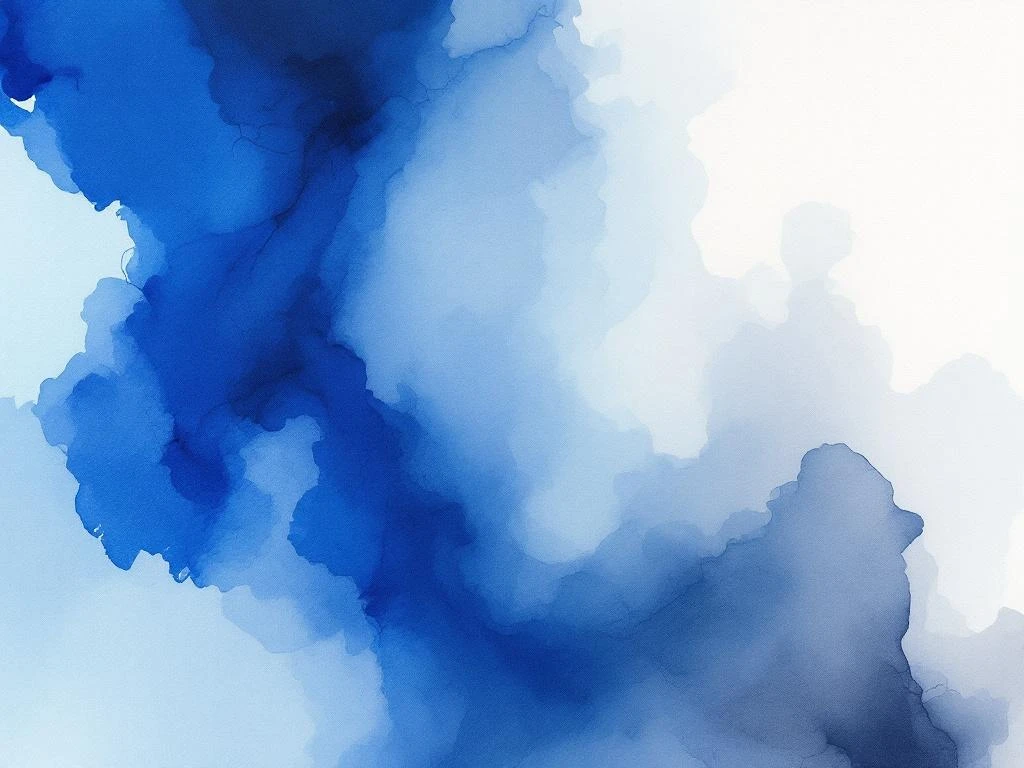 Abstracte minimalistische aquarel met vloeiende blauwe, witte, zwarte en grijze tinten in zachte kleurovergangen