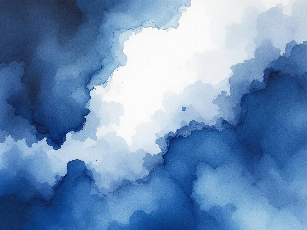 Abstracte minimalistische aquarel met vloeiende blauwe, witte, zwarte en grijze kleurovergangen