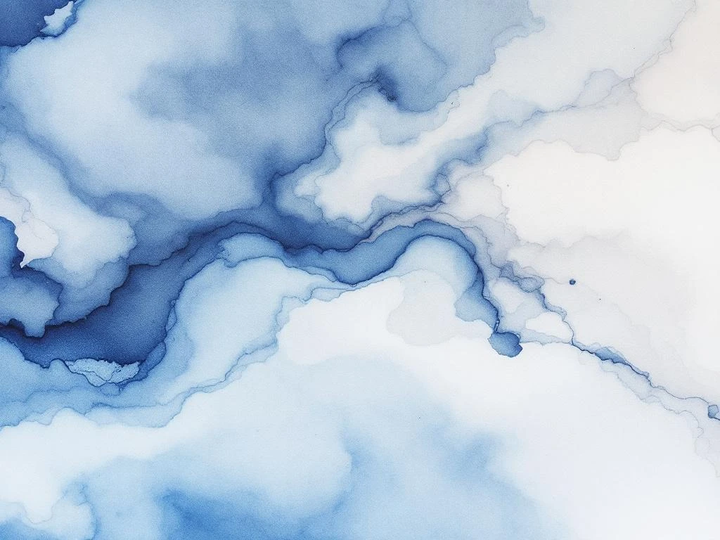 Abstracte minimalistische aquarel met vloeiende overgangen in koningsblauw, wit, zwart en grijstinten