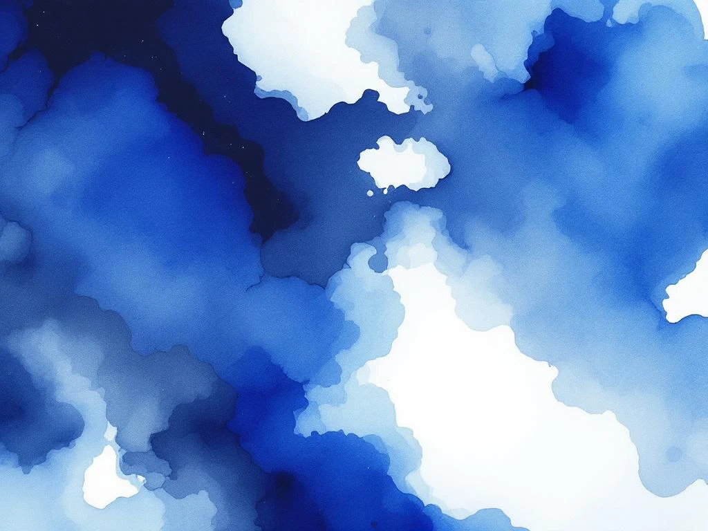 Abstracte minimalistische aquarel met vloeiende blauwe, witte en grijze tinten in organische vormen