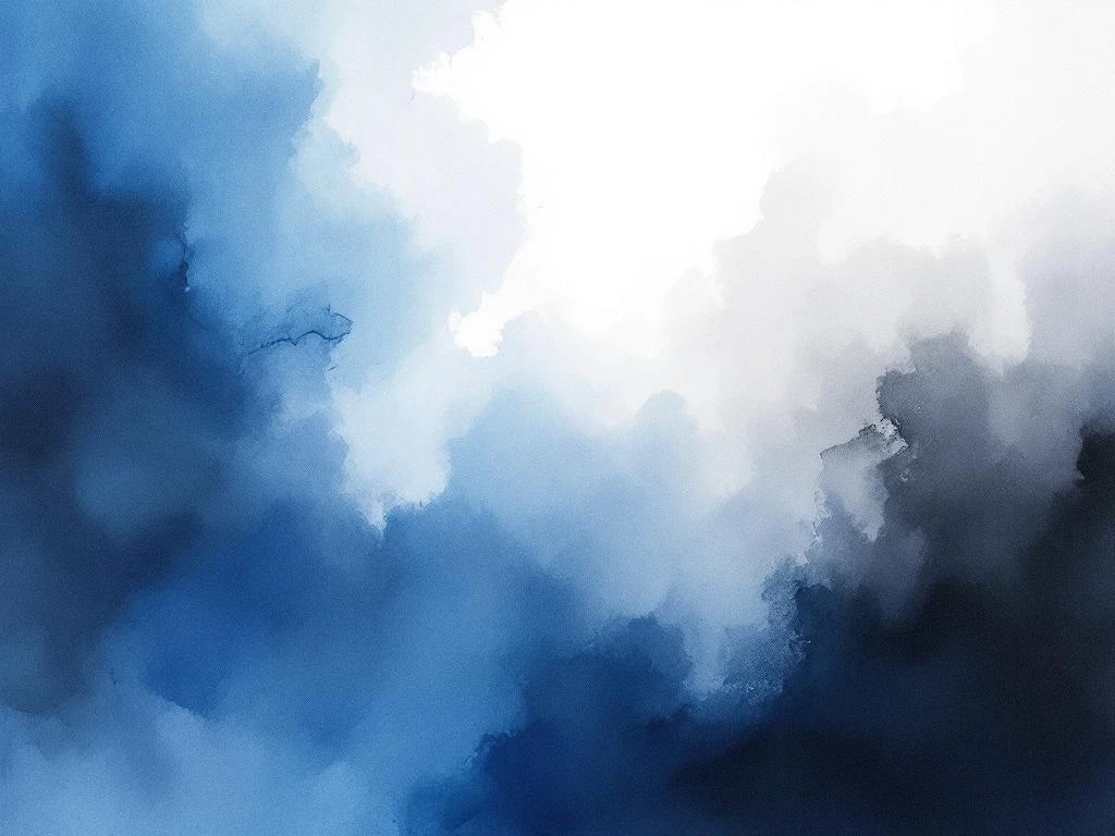 Abstract aquarel schilderij met vloeiende wassen in koningsblauw, wit, zwart en grijs tinten