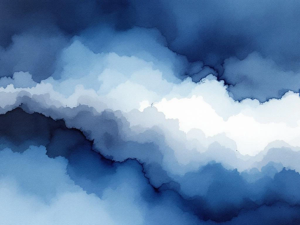 Abstracte aquarel met vloeiende blauwe, witte en grijze tinten in minimalistische compositie voor energiesector recruitment