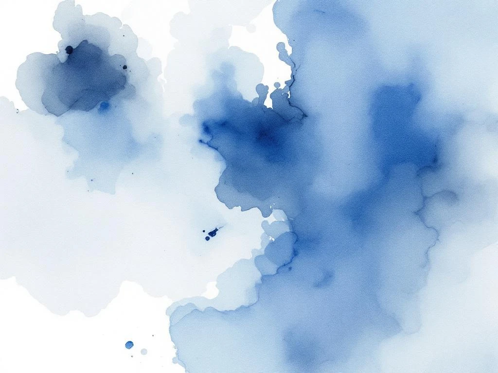 Abstracte minimalistische aquarel met vloeiende blauwe, witte, zwarte en grijze kleurovergangen zonder herkenbare vormen