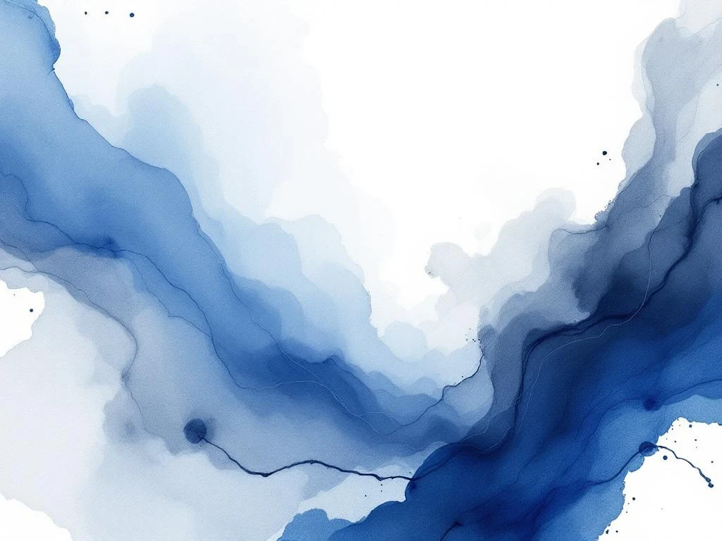 Abstracte minimalistische aquarel met vloeiende koninksblauw, wit, grijs en zwarte kleurovergangen