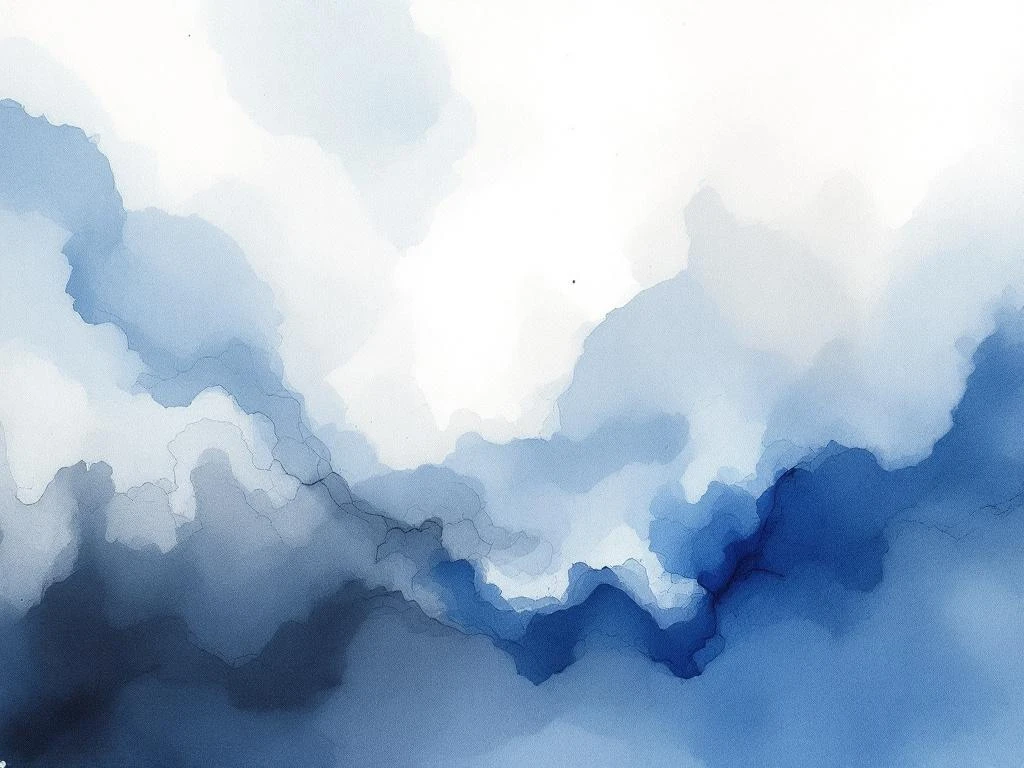 Abstracte minimalistische aquarel met vloeiende blauwe, witte, zwarte en grijze tinten in organische kleurovergangen