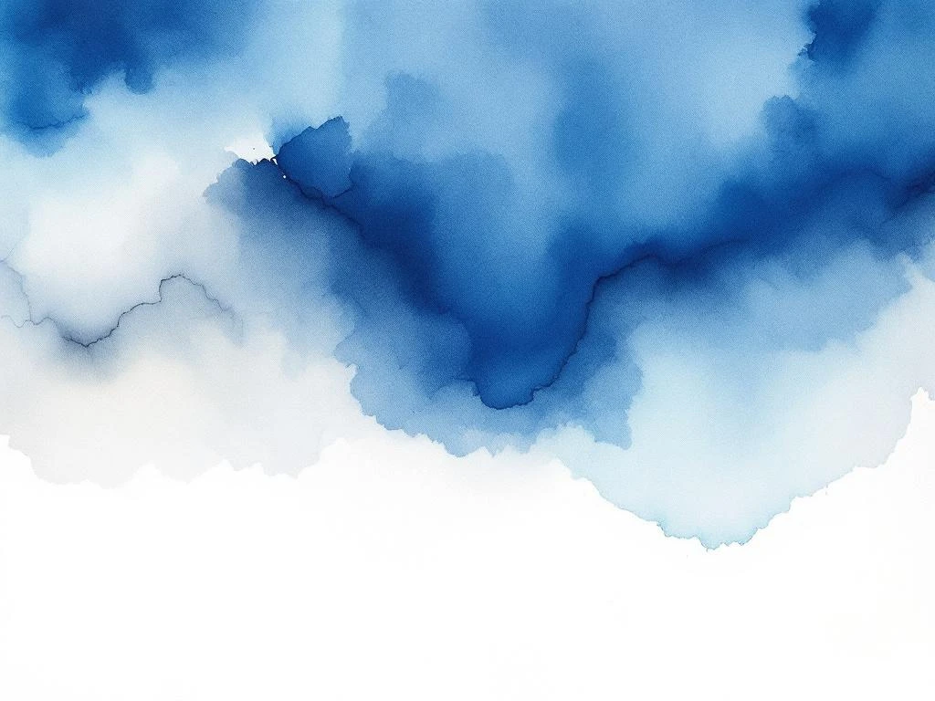 Abstracte minimalistische aquarel met vloeiende wassen in diepblauw, wit, zwart en grijs tinten