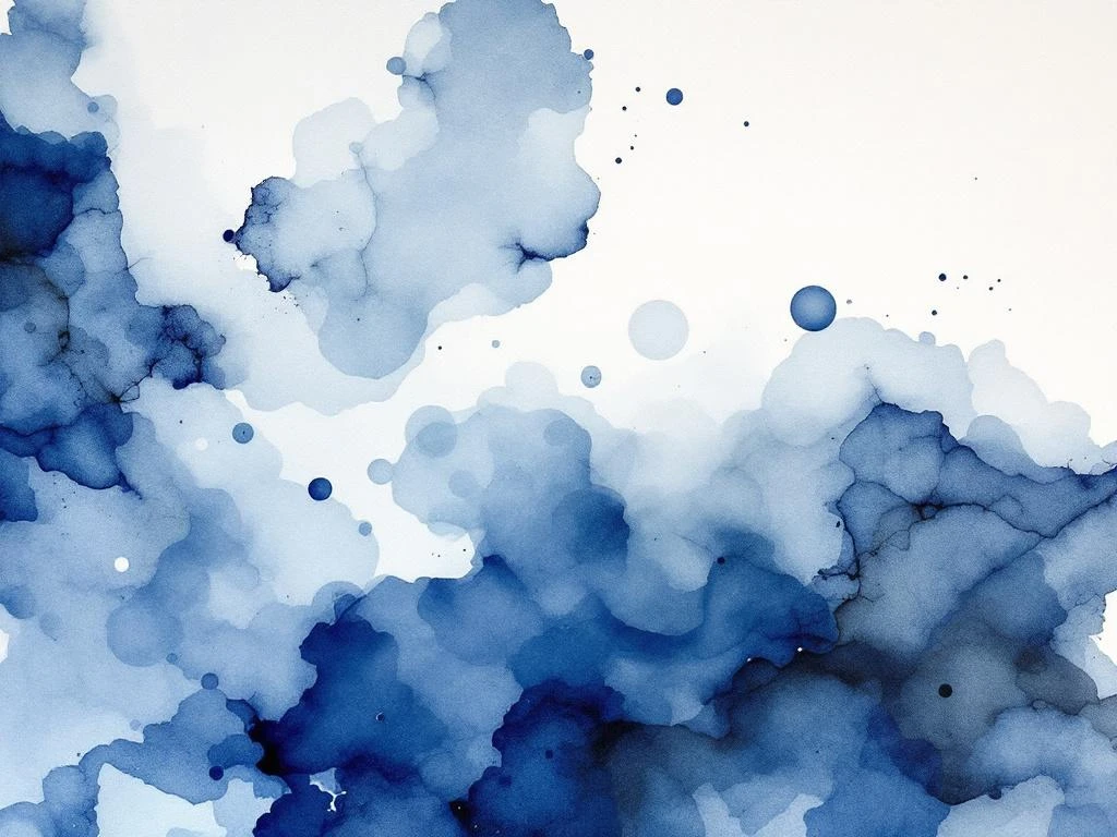 Abstracte minimalistische aquarel met vloeiende blauwe, witte, grijze en zwarte tinten in zachte kleurovergangen