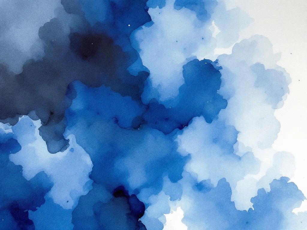 Abstracte minimalistische aquarel met vloeiende blauwe, witte, zwarte en grijze tinten in zachte overgangen