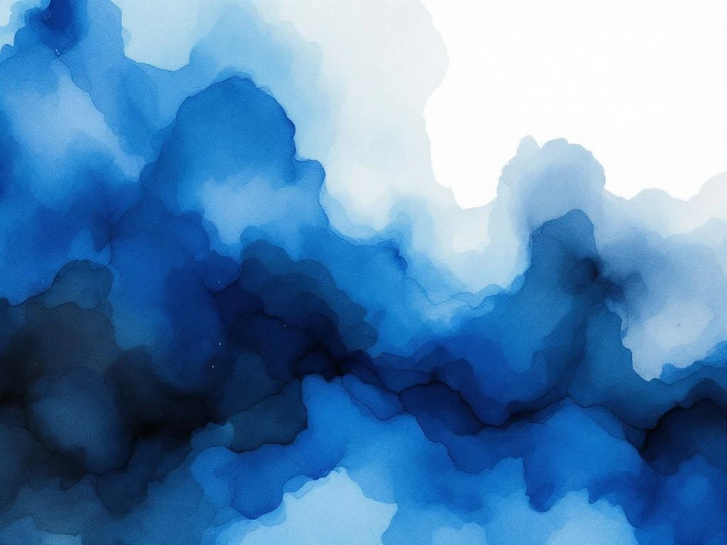 Abstracte minimalistische aquarel met vloeiende blauwe, witte, grijze en zwarte tinten in organische kleurovergangen