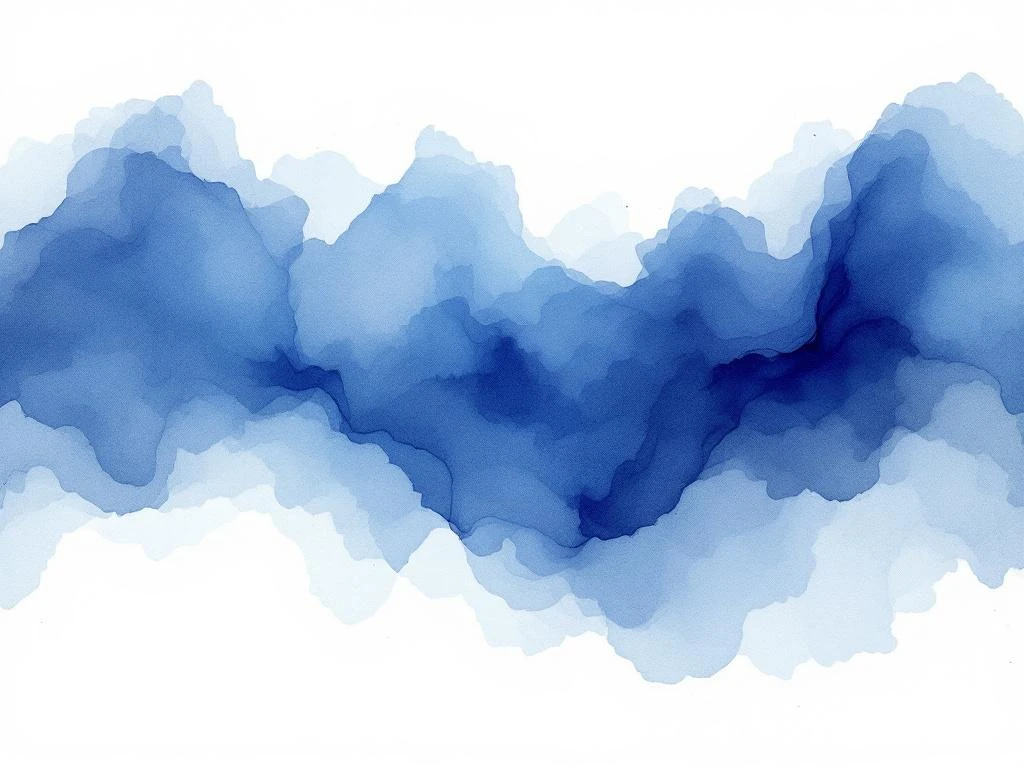 Abstracte minimalistische aquarel met vloeiende blauwe en witte kleurovergangen en zachte grijze accenten