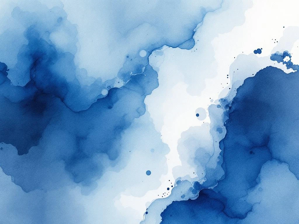 Abstracte minimalistische aquarel met vloeiende blauwe, witte, zwarte en grijze tinten in organische kleurovergangen