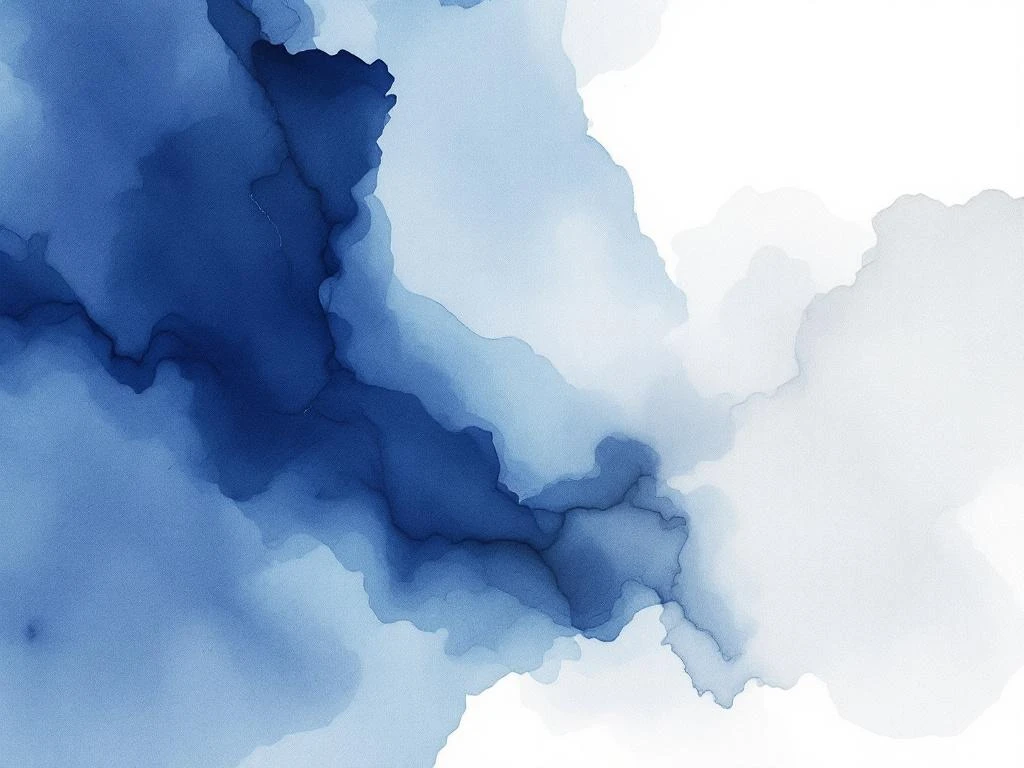 Abstract aquarel schilderij met vloeiende blauwe, witte, zwarte en grijze tinten in minimalistische stijl