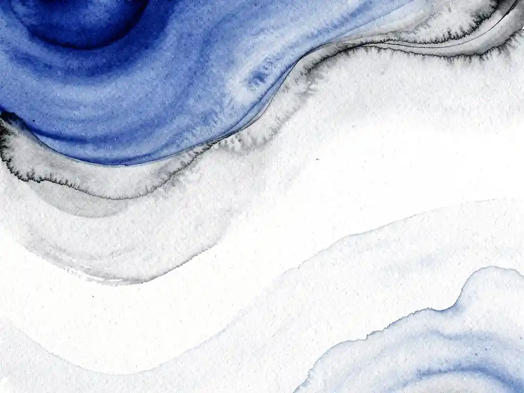 Abstracte aquarel met LinkedIn blauw vervloeiend naar grijstinten en witte ruimtes op natuurlijk papier